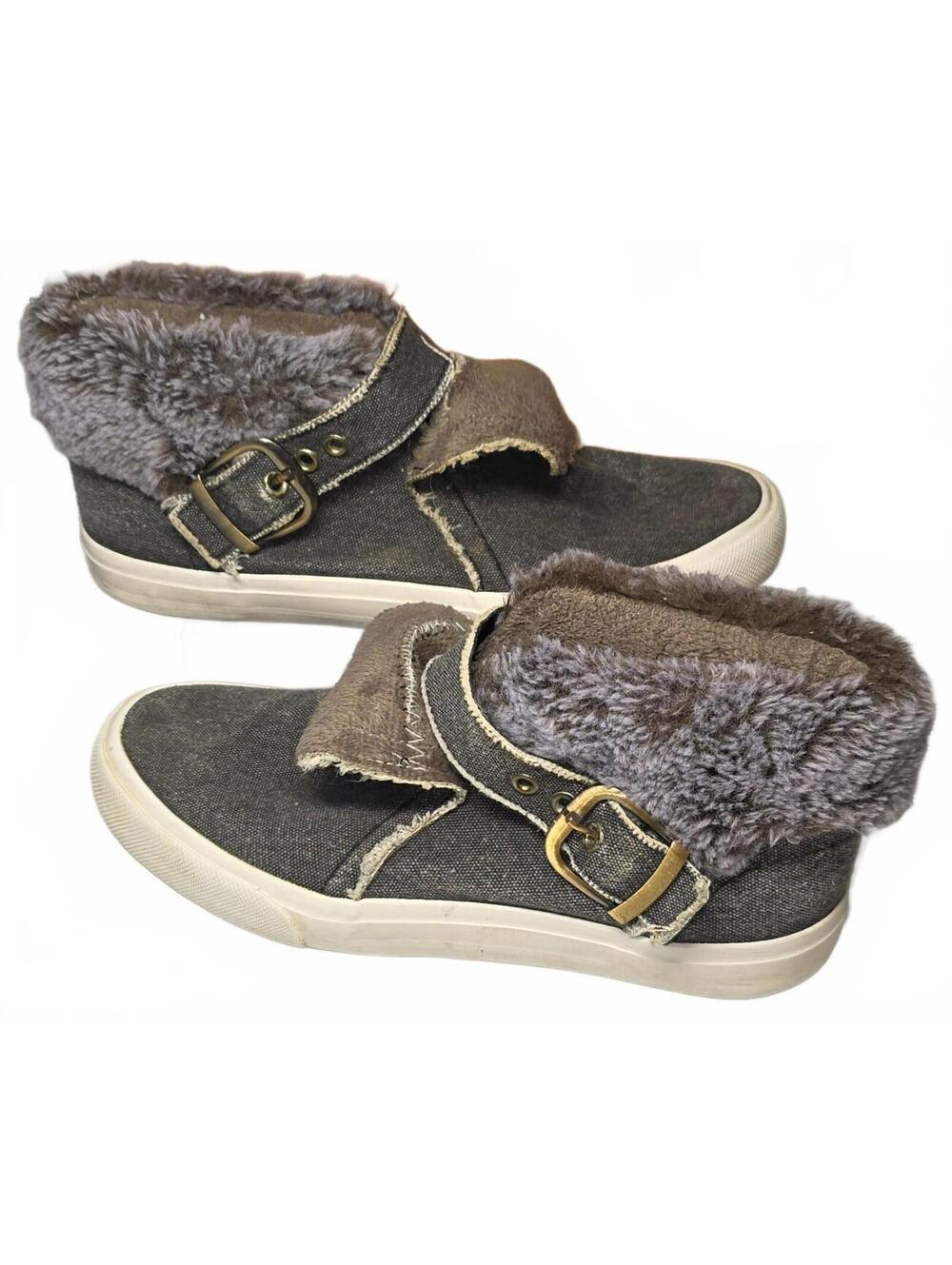 Yoki Cozy Sz 7 Faux Fur Lined Casual Slip-On Booties with Buckle Strap Grey